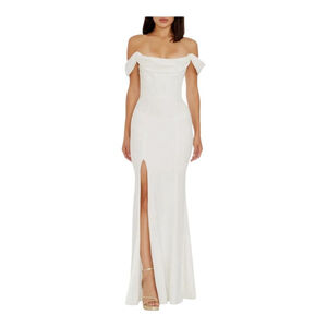 Dress the Population White Off-Shoulder Slit Maxi Dress S